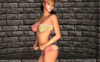 Cute teen girl shows her 3D body